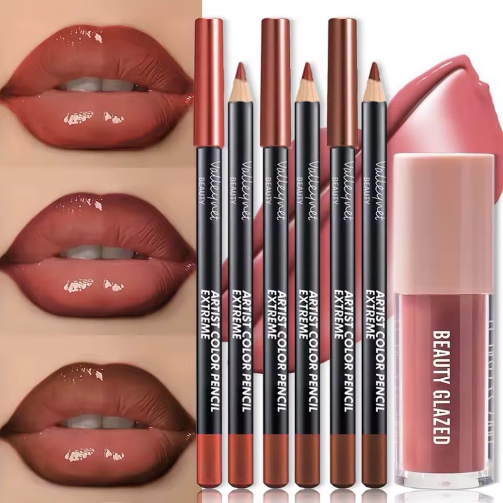 Women Makeup Lip Pencil & Gloss Set - Dusty Rose